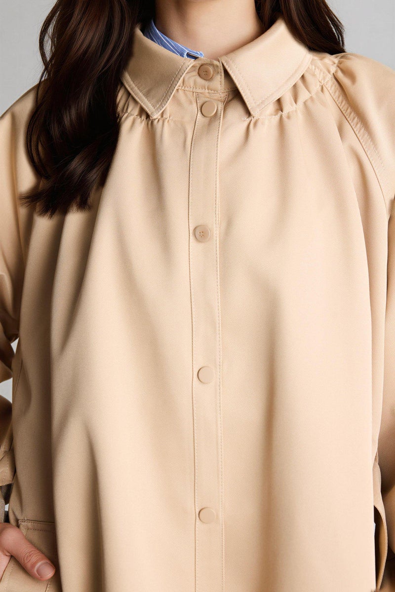DeFacto Beige Woman Regular Fit Gabardine Trenchcoat Casual - Image 4