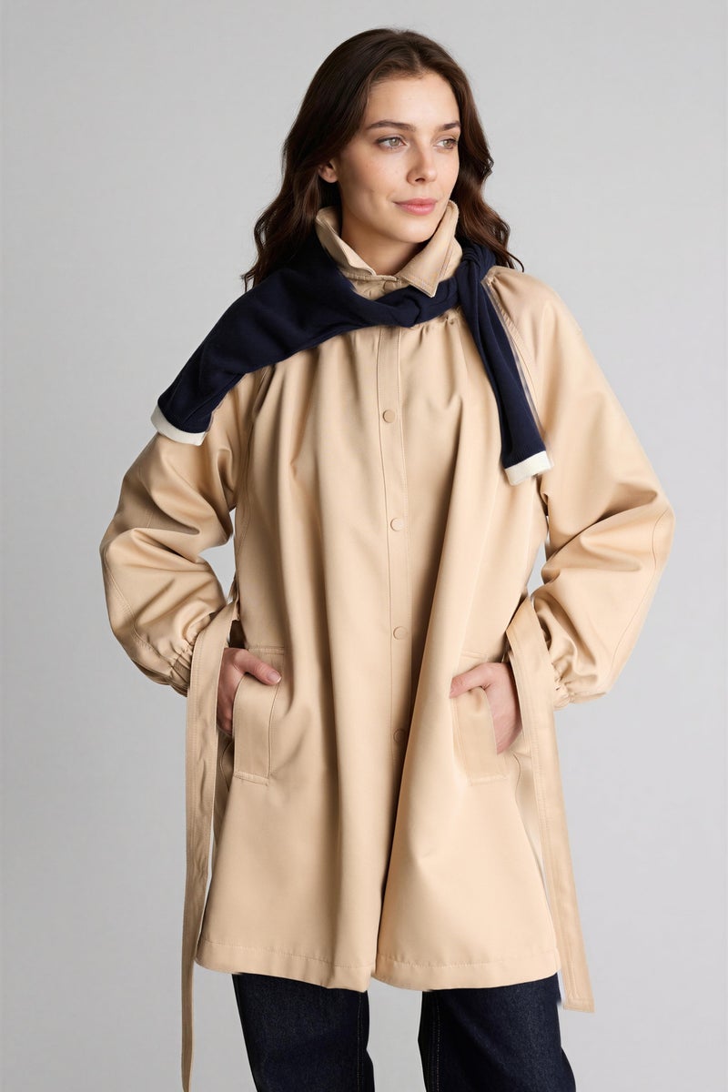 DeFacto Beige Woman Regular Fit Gabardine Trenchcoat Casual - Image 3