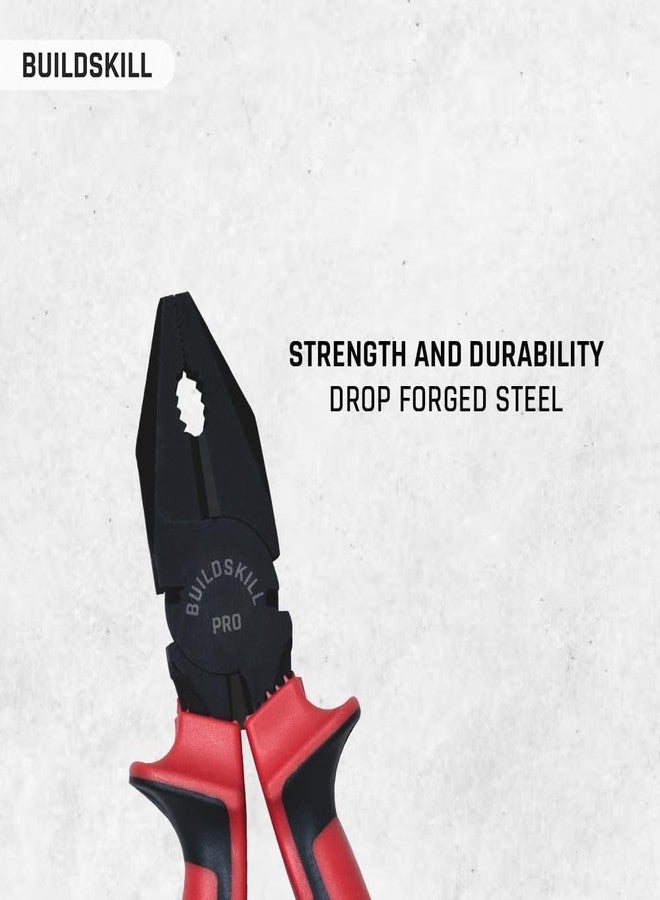 Buildskill Combination Plier 8" Hand Tools, Wire Cutter, Cutting Plier, Suited for Bending, Straightening, Stripping, Hardened Jaw, Electrical Tools, Anti Rust Black Phosphate Finish (Pack of 1) - Image 2
