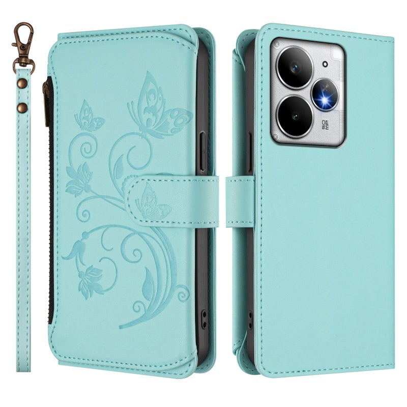 إيروريكس جراب هاتف جلدي بسحاب متعدد البطاقات لهاتف Realme Neo7 Turbo (أخضر نعناعي) - Image 2