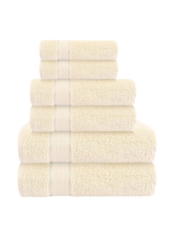 CRAFTBERRY Luxury Bath Towels Set-100% Cotton- 2 Bath, 2 Hand & 2 Washcloths- Large, Thick, Fluffy, Absorbent, Quick Dry, Soft, Plush -Gift, Pool, Hotel, Gym Towel -6 Piece Luxury Bathroom Towels - Cream / Ivory - Image 1