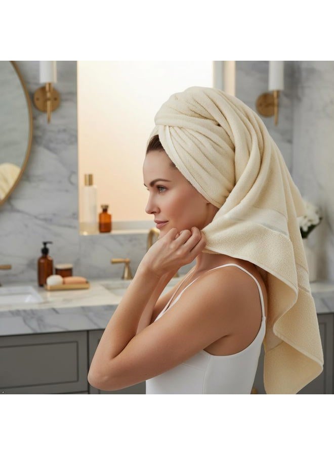 CRAFTBERRY Luxury Bath Towels Set-100% Cotton- 2 Bath, 2 Hand & 2 Washcloths- Large, Thick, Fluffy, Absorbent, Quick Dry, Soft, Plush -Gift, Pool, Hotel, Gym Towel -6 Piece Luxury Bathroom Towels - Cream / Ivory - Image 5