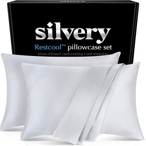 Silvery Restcool™ Silver Infused Cooling Pillowcase Set - 2 Pack Self-Cooling Pillowcases with Silvery Technology™ for Hot Sleepers & Night Sweats (Gray, King (U.S. Standard)) - Image 1