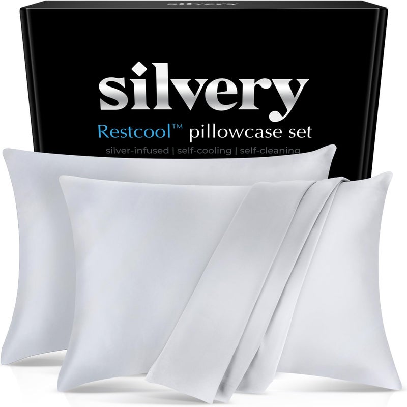 Silvery Restcool™ Silver Infused Cooling Pillowcase Set - 2 Pack Self-Cooling Pillowcases with Silvery Technology™ for Hot Sleepers & Night Sweats (Gray, King (U.S. Standard)) - Image 5