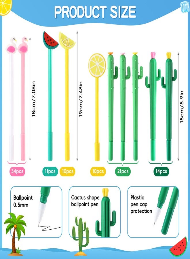 Maitys 100 Pcs Summer Hawaiia Luau Ballpoint Pens Bulk 0.5 mm Black Gel Ink Summer Cute Flamingo Watermelon Cactus Lemon Fruit Pens for Office Home Supplies Party Adults Office Supplies - Image 2