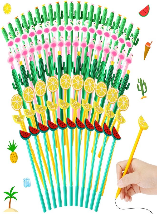 Maitys 100 Pcs Summer Hawaiia Luau Ballpoint Pens Bulk 0.5 mm Black Gel Ink Summer Cute Flamingo Watermelon Cactus Lemon Fruit Pens for Office Home Supplies Party Adults Office Supplies - Image 1