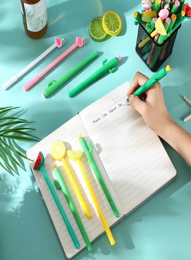 Maitys 100 Pcs Summer Hawaiia Luau Ballpoint Pens Bulk 0.5 mm Black Gel Ink Summer Cute Flamingo Watermelon Cactus Lemon Fruit Pens for Office Home Supplies Party Adults Office Supplies - Image 4