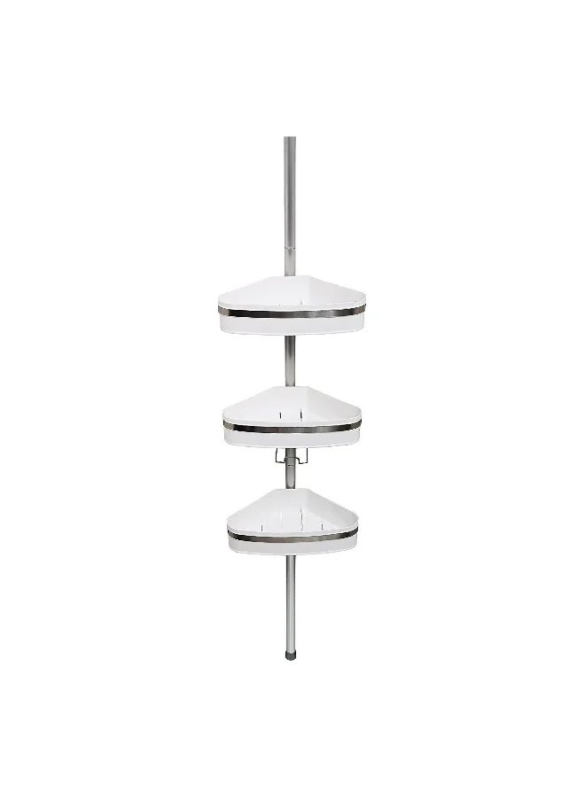 Primanova 3-Tier Plastic Fina Corner Shower Pole Caddy White and Grey 260 x 25 x 25 cm