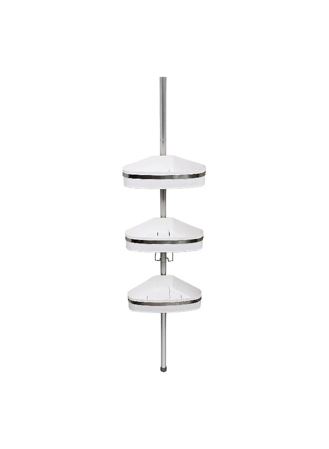 Primanova 3-Tier Plastic Fina Corner Shower Pole Caddy White and Grey 260 x 25 x 25 cm - Image 1