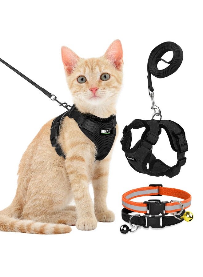 Buraq Pets Escape Proof No Pull Cat Harness with Leash for Outdoor, Walking, Air Mesh Fabric, Easy Control, Adjustable & Durable Cat Leash (XS, Black) - Image 1
