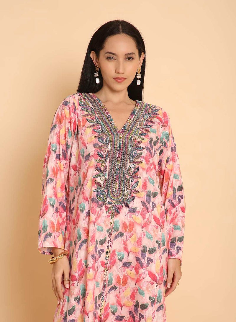 HANA & SARA Long jalabiya arabic kaftan dress with unique thread beaded design - Image 3