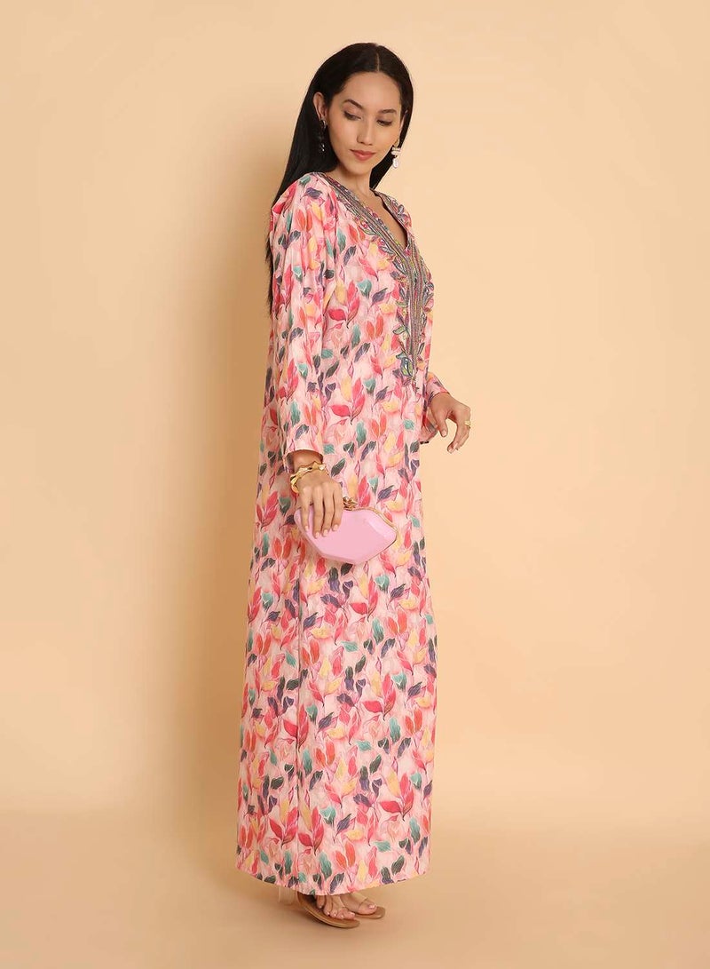 HANA & SARA Long jalabiya arabic kaftan dress with unique thread beaded design - Image 5