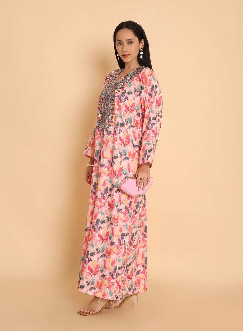 HANA & SARA Long jalabiya arabic kaftan dress with unique thread beaded design - Image 4