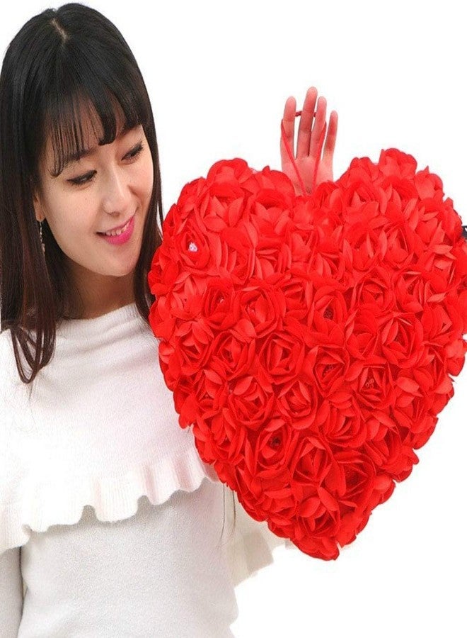 Kid's Charm وسادة قطيفة على شكل قلب مزينة بالورود الحمراء، هدية عيد الحب للأطفال - 42 سم [أحمر] - Image 4