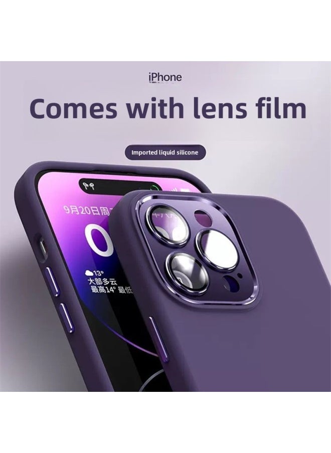Generic - Official Liquid Silicone IPhone16PRoMAX Phone Case For Apple 14 Metal Lens Film Protective Cover 13-Color:Dark Purple [with Packaging]]-Applicable Model:iPhone15PROMAX - Image 1