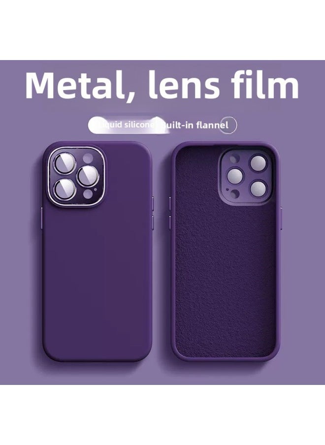 Generic - Official Liquid Silicone IPhone16PRoMAX Phone Case For Apple 14 Metal Lens Film Protective Cover 13-Color:Dark Purple [with Packaging]]-Applicable Model:iPhone15PROMAX - Image 1