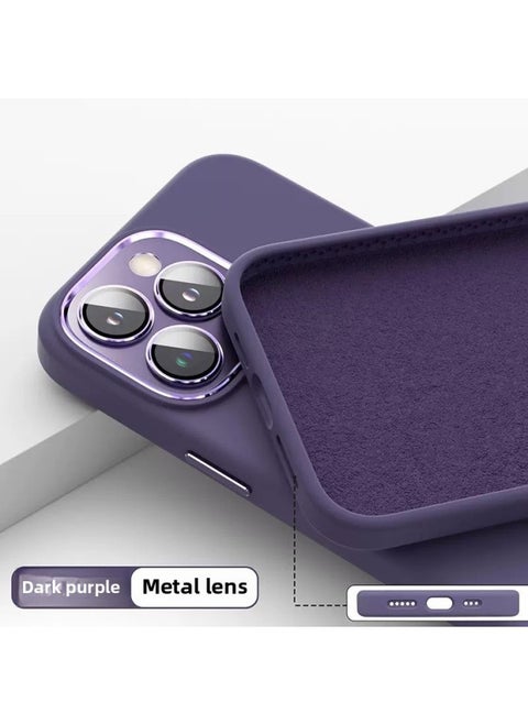 Official Liquid Silicone IPhone16PRoMAX Phone Case For Apple 14 Metal Lens Film Protective Cover 13-Color:Dark Purple [with Packaging]]-Applicable Model:iPhone15PROMAX
