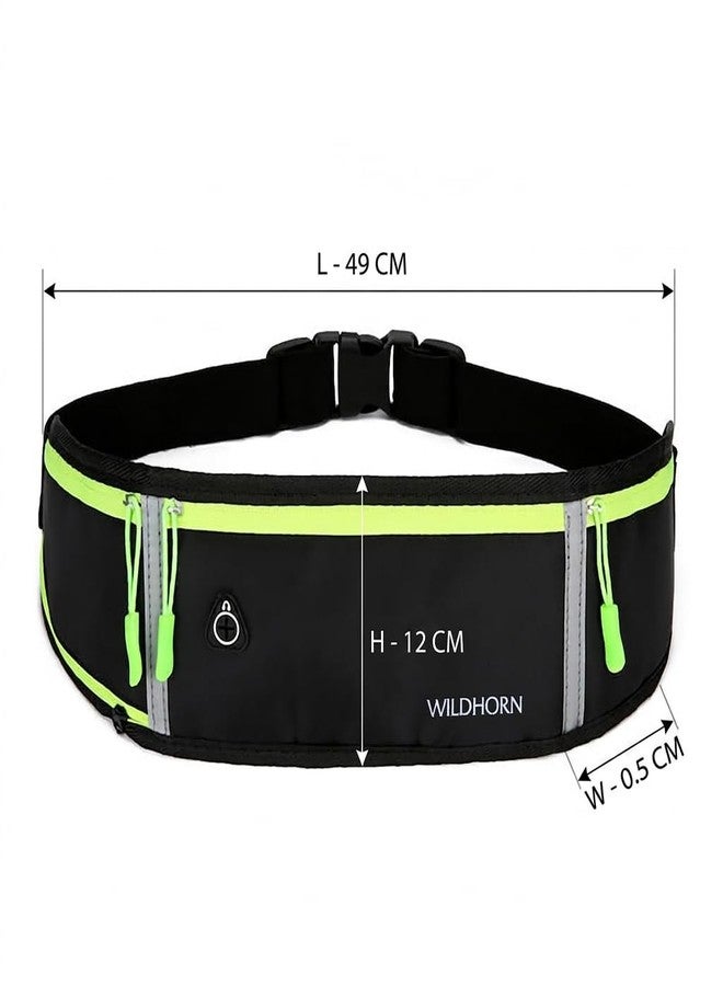 WILDHORN Running Waist Bag for Men & Women | Slim Waterproof Sports Belt with Dual Zipper Pockets, Reflective Strip & Adjustable Strap for Gym, Jogging, Cycling & Travel (Black) - Image 2