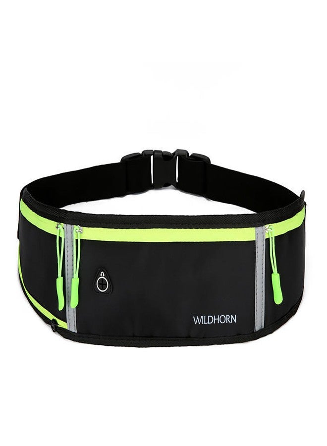 WILDHORN Running Waist Bag for Men & Women | Slim Waterproof Sports Belt with Dual Zipper Pockets, Reflective Strip & Adjustable Strap for Gym, Jogging, Cycling & Travel (Black) - Image 1