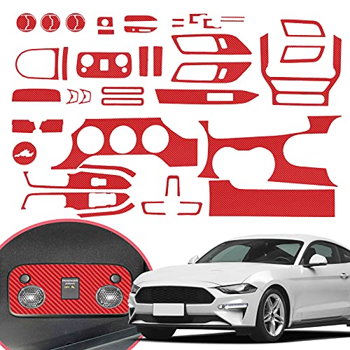 YAMUDA Compatible with 48PCS Decorative Interior Protection Carbon Fiber Sticker for Ford Mustang 2015 2016 2017 2018 2019 2020 (Red) - Image 1