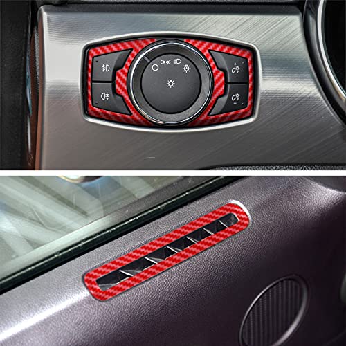 YAMUDA Compatible with 48PCS Decorative Interior Protection Carbon Fiber Sticker for Ford Mustang 2015 2016 2017 2018 2019 2020 (Red) - Image 5