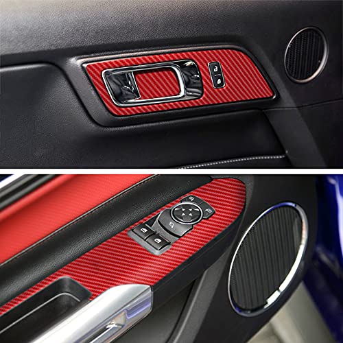 YAMUDA Compatible with 48PCS Decorative Interior Protection Carbon Fiber Sticker for Ford Mustang 2015 2016 2017 2018 2019 2020 (Red) - Image 3