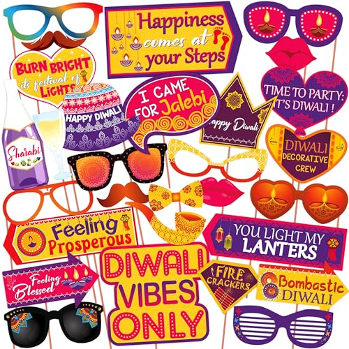 WOBBOX Diwali Decoration Happy Diwali Party Props (28 Pcs, Multi Colour) - Image 1