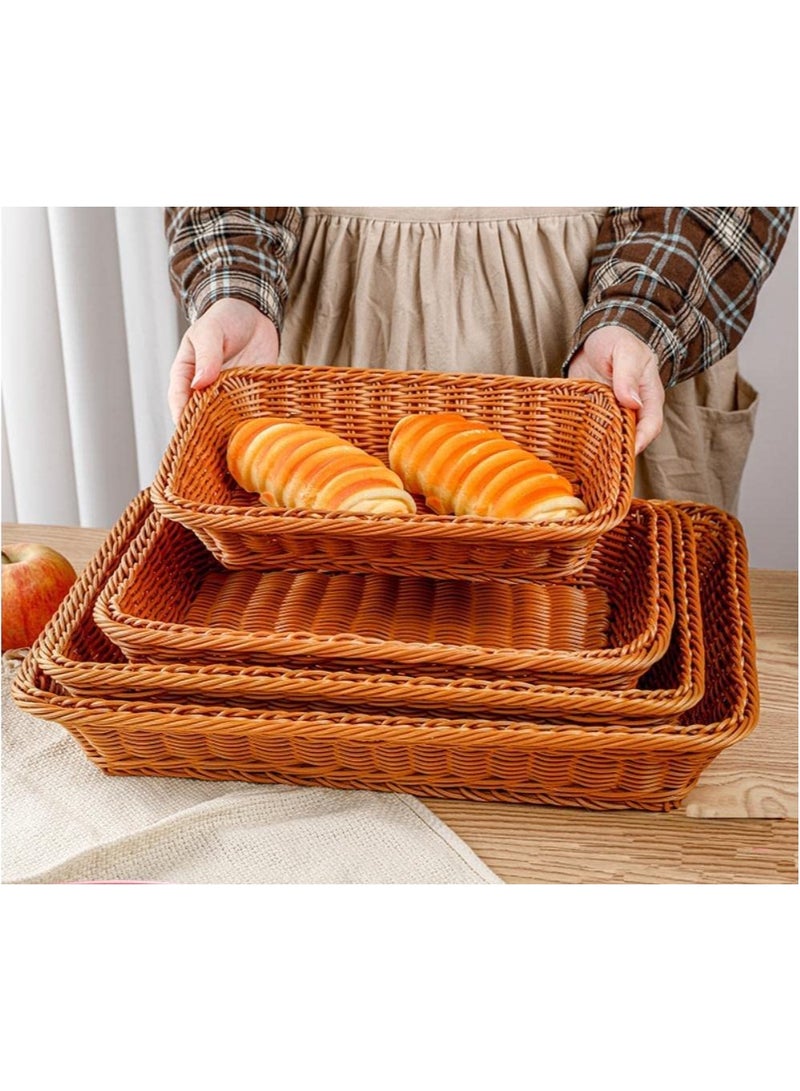 LINGWEI Set of 4pcs Handwoven Rattan Bread Basket Woven Fruit Basket Rattan Serving Tray Poly Wicker Food Serving Basket for Fruit Vegetables Rectangular Snack Serving Tray - Image 1
