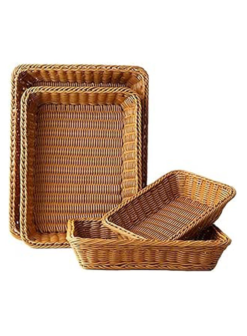 LINGWEI Set of 4pcs Handwoven Rattan Bread Basket Woven Fruit Basket Rattan Serving Tray Poly Wicker Food Serving Basket for Fruit Vegetables Rectangular Snack Serving Tray - Image 2