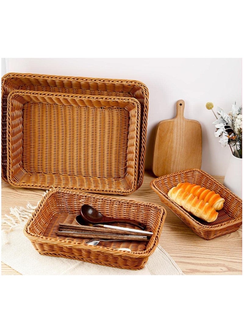 LINGWEI Set of 4pcs Handwoven Rattan Bread Basket Woven Fruit Basket Rattan Serving Tray Poly Wicker Food Serving Basket for Fruit Vegetables Rectangular Snack Serving Tray - Image 3