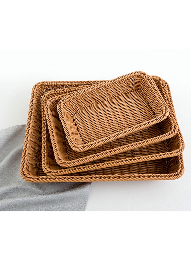 LINGWEI Set of 4pcs Handwoven Rattan Bread Basket Woven Fruit Basket Rattan Serving Tray Poly Wicker Food Serving Basket for Fruit Vegetables Rectangular Snack Serving Tray - Image 4