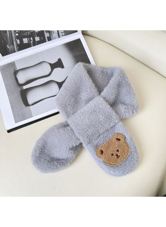 K-style Of Cute And Versatile Plush Kidsren's Scarf Cartoon Boys And Girls Thickeneded Imitation Rabbit Fur Winter Baby Warm Scarf