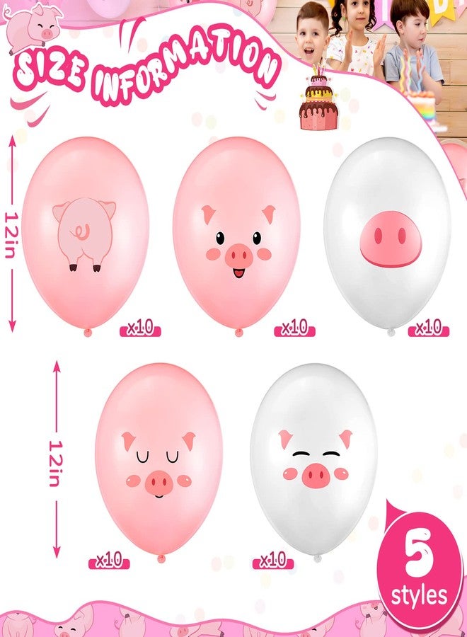 Deekin 50 Pcs Pig Farm Animal Balloons 12 Inch Pig Print Latex Piggy Pink Birthday Party Decorations Cute Kids Balloons for Farmhouse Pink Farm Themed Birthday Baby Shower Party Supplies - Image 2