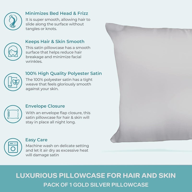 Spasilk Satin Pillowcase For Hair And Face, Queen/Standard, King Size- Silver Pillowcase - Image 4