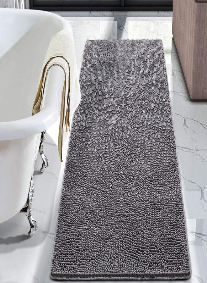 LOCHAS Luxury Bathroom Rug Shaggy Bath Mat 24 x 60 Inch, Washable Non Slip Bath Rugs for Bathroom Shower, Soft Plush Chenille Absorbent Carpets Mats, Gray - Image 1