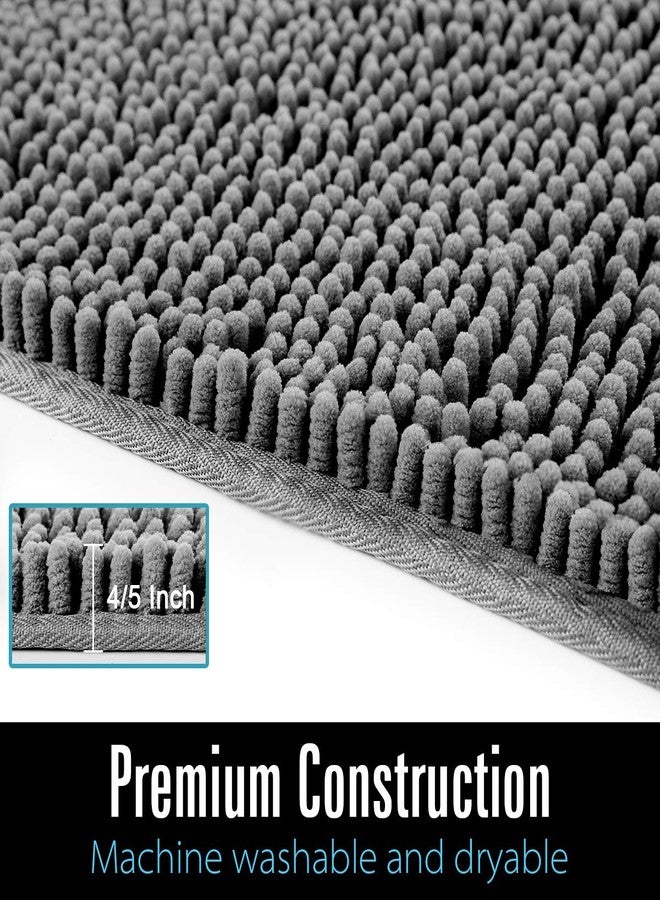 LOCHAS Luxury Bathroom Rug Shaggy Bath Mat 24 x 60 Inch, Washable Non Slip Bath Rugs for Bathroom Shower, Soft Plush Chenille Absorbent Carpets Mats, Gray - Image 2