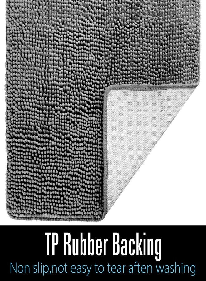 LOCHAS Luxury Bathroom Rug Shaggy Bath Mat 24 x 60 Inch, Washable Non Slip Bath Rugs for Bathroom Shower, Soft Plush Chenille Absorbent Carpets Mats, Gray - Image 4
