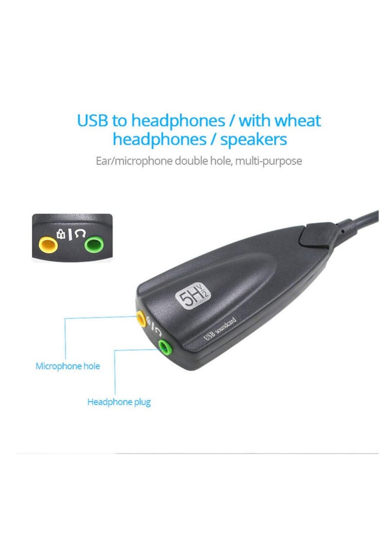 AROAQ Usb External Sound Adapter, Usb7.1 External Usb Audio Adapter Sound Card, Usb Headset Adapter Stereo Headphone Adapter With Line 5hv2 Earphone, Black  - Image 2