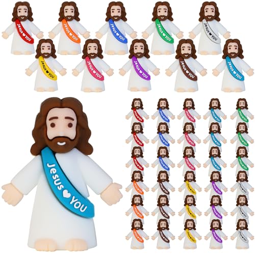 Bamamon 30 Pcs Little Jesus Figures Mini Jesus Figurines in Bulk Easter Jesus Loves You Tiny Christ Toys to Hide and Seek Sunday School Religious Party Favors Baptism Gifts for Easter Egg Stuffers - Image 1