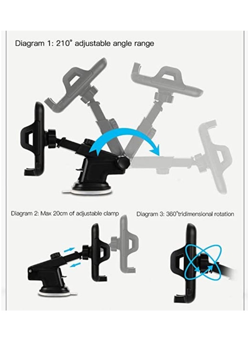 Yesido - Car Mobile Holder, 270 Degree Rotation & Adjustable Mobile Stand for Car Dashboard Windshield, Universal Cell Phone Holder with Suction Cup, Release Button and Lock Mechanism - Image 1