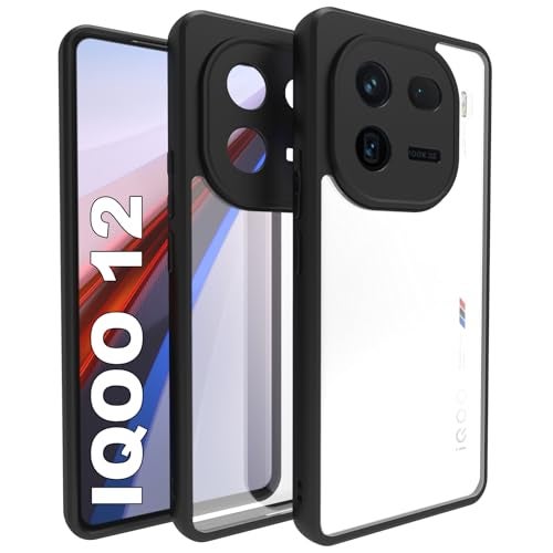 RIGGEAR Shockproof Sleek Hybrid Armor Back Cover Case Compatible with iQOO 12 5G (Transparent PC + Black TPU Bumper) - Image 1