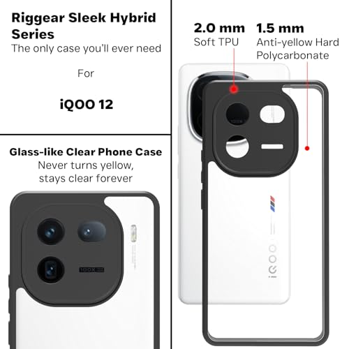RIGGEAR Shockproof Sleek Hybrid Armor Back Cover Case Compatible with iQOO 12 5G (Transparent PC + Black TPU Bumper) - Image 4