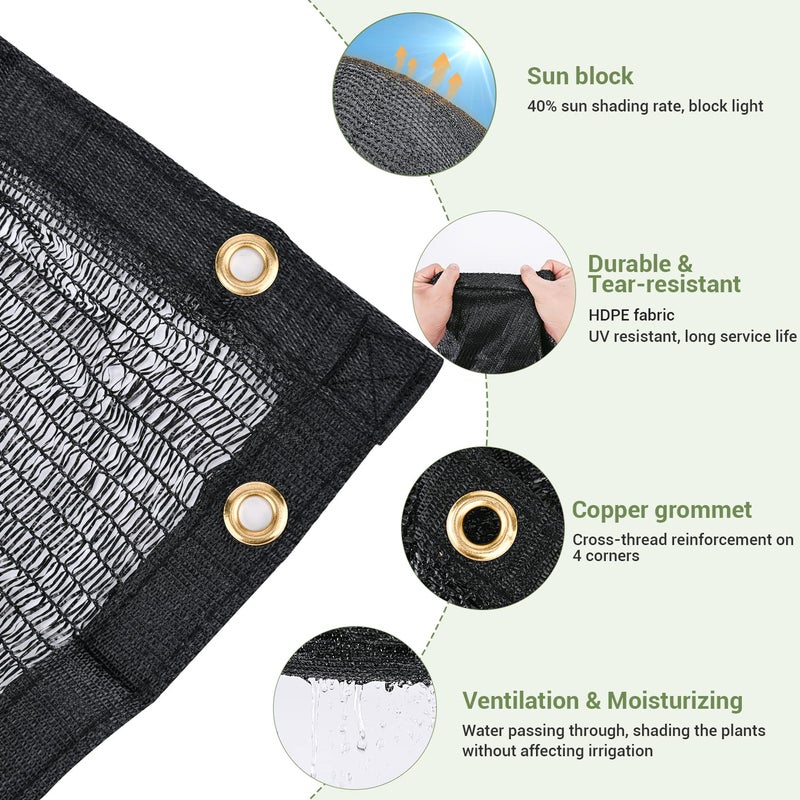 Keten 40% Garden Shade Cloth, 10x20FT HDPE Mesh Tarp with Upgraded Grommets, UV-Resistant Outdoor Sun Shades for Greenhouse, Garden, Patio Plants, Pergola - Image 2