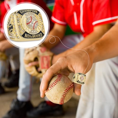 Landical 12 Pcs Gold Baseball Championship Rings Ball Games Championship Trophy Rings Sport Ball Award Gift with Display Neck Chain and Stand for Tournament or League Champion Winner - Image 5