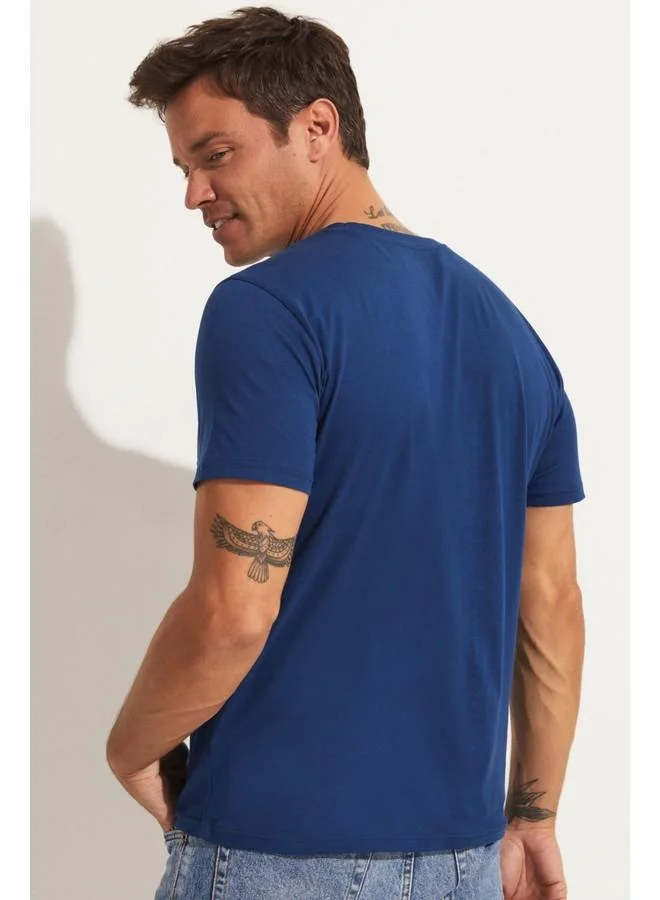 جون June Men Regular Fit Basic Short Sleeve V-Neck Tshirt Indigo