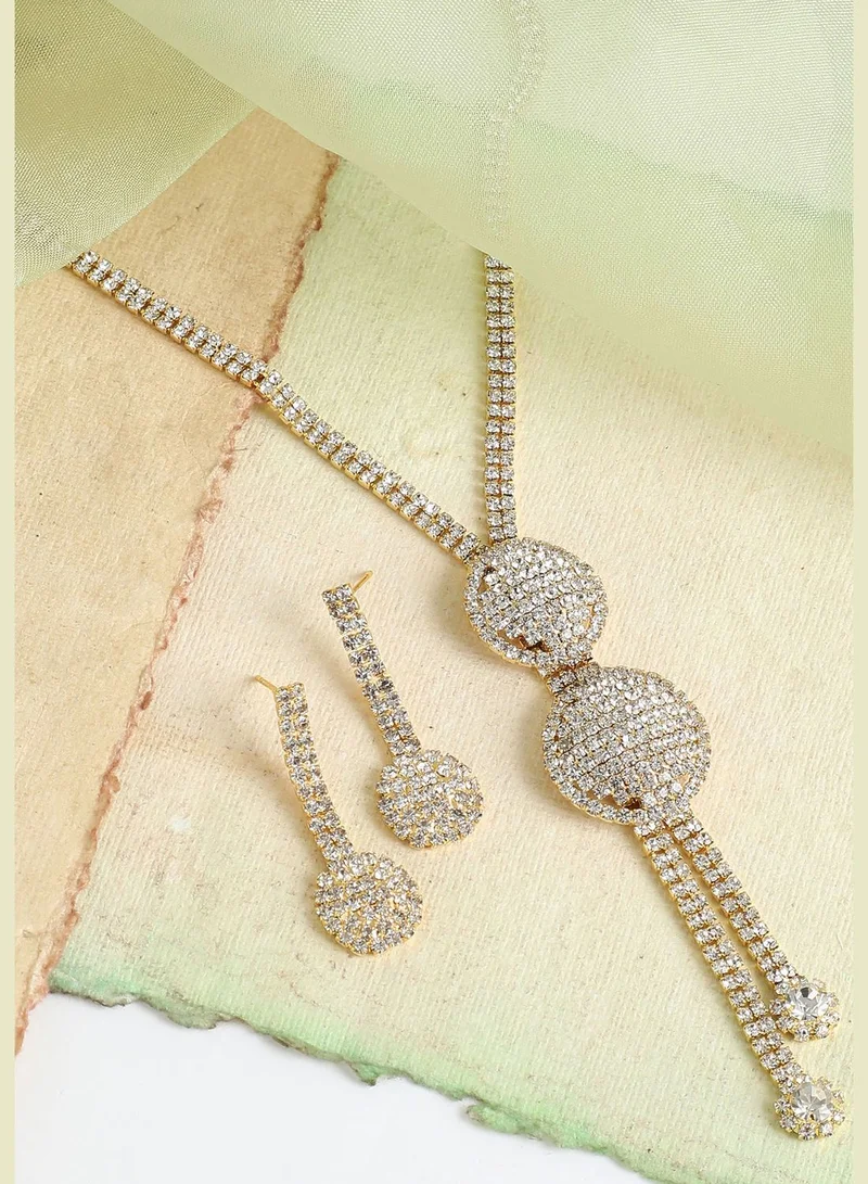 SOHI Gold Plated Party Designer Stone Necklace and Earring Set For Women