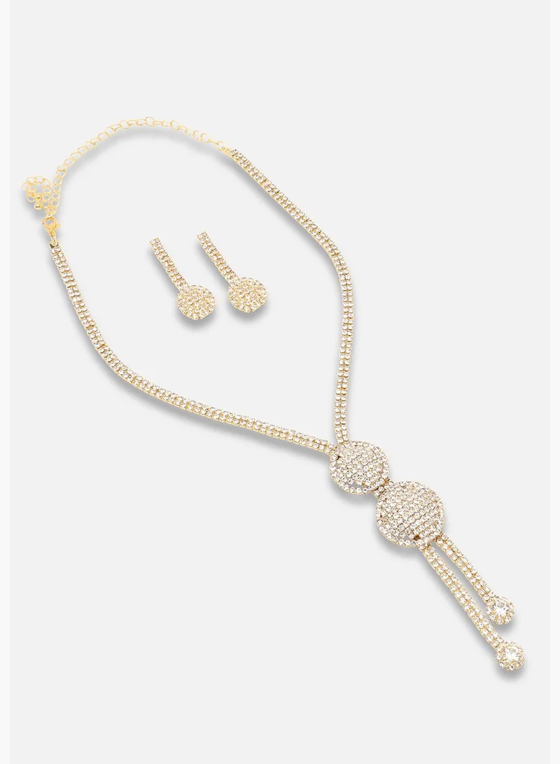 SOHI Gold Plated Party Designer Stone Necklace and Earring Set For Women