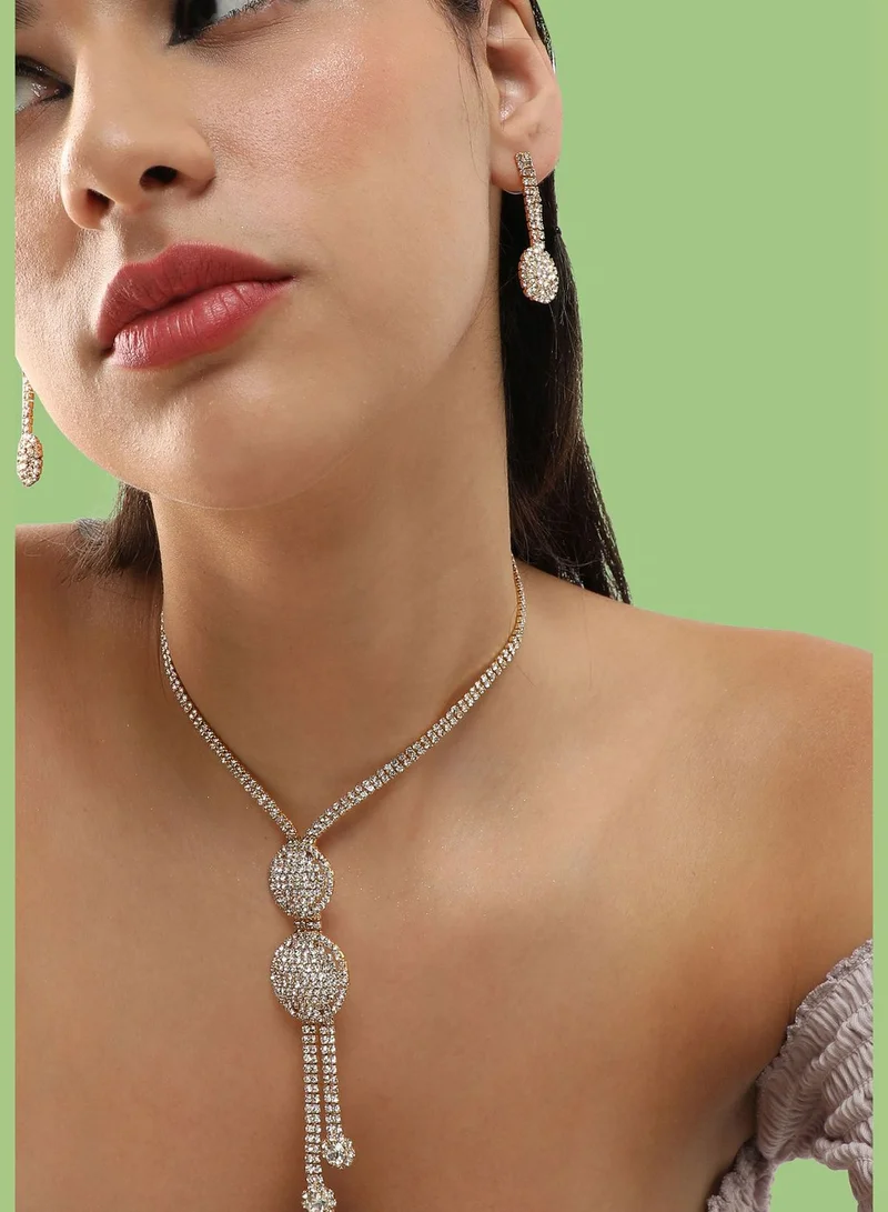 SOHI Gold Plated Party Designer Stone Necklace and Earring Set For Women