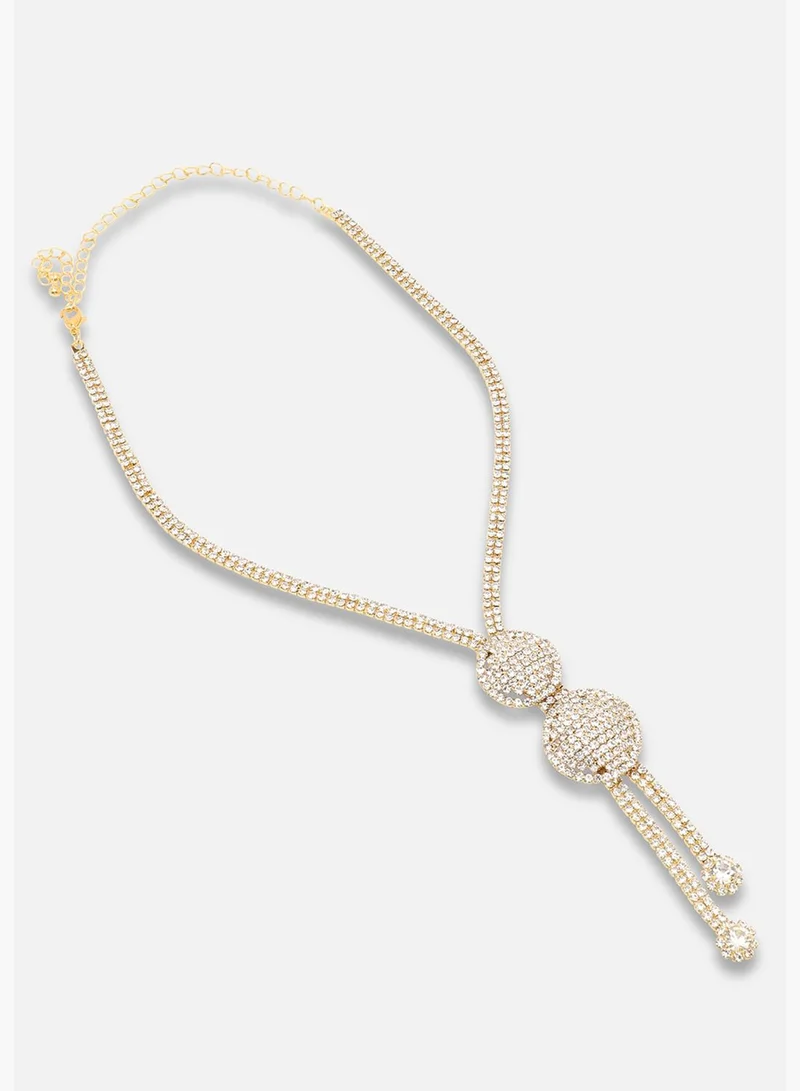 SOHI Gold Plated Party Designer Stone Necklace and Earring Set For Women