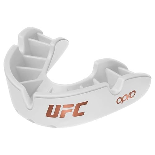 OPRO Bronze Level Sports Mouthguard – Custom-Fit, Breathable, Slim Design – Protective Mouth Guard for Football, Wrestling, Boxing, MMA, Lacrosse & All Contact Sports, Case Included – UFC White, Youth - Image 1